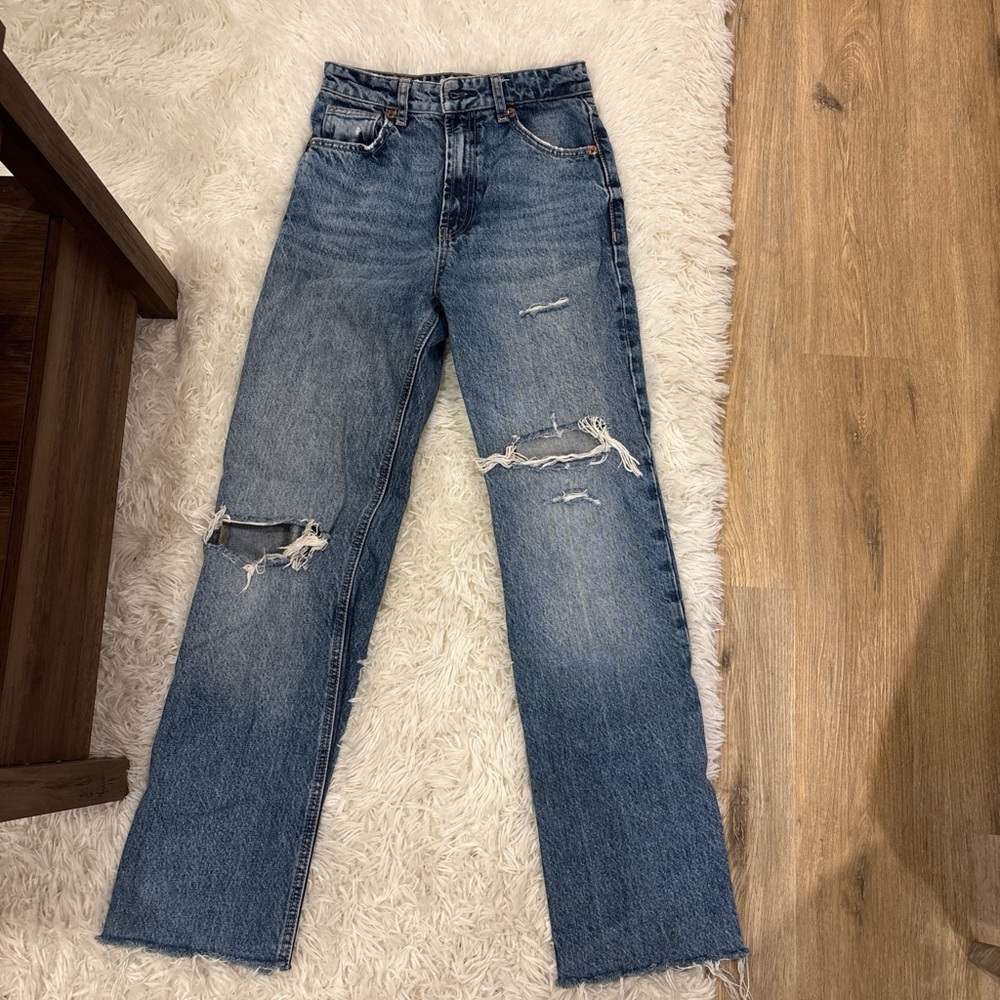 Zara Wide Leg Distressed Jeans